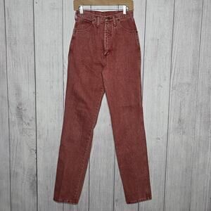 Vintage Wrangler High Rise Pleated Jeans Heather Red Bareback, sz 7/8 (26x35.5)